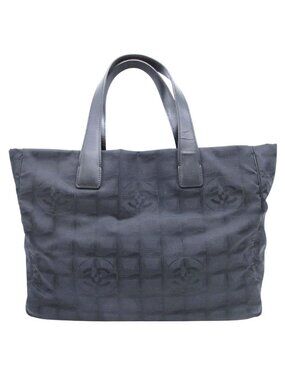 Chanel New Travel Line MM Tote CC Logo Nylon Jacquard Vintage Black